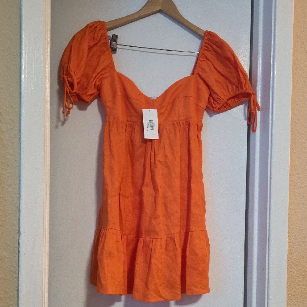 Olivaceous Vibrant Orange Off-Shoulder Mini Dress - Picture 7 of 9